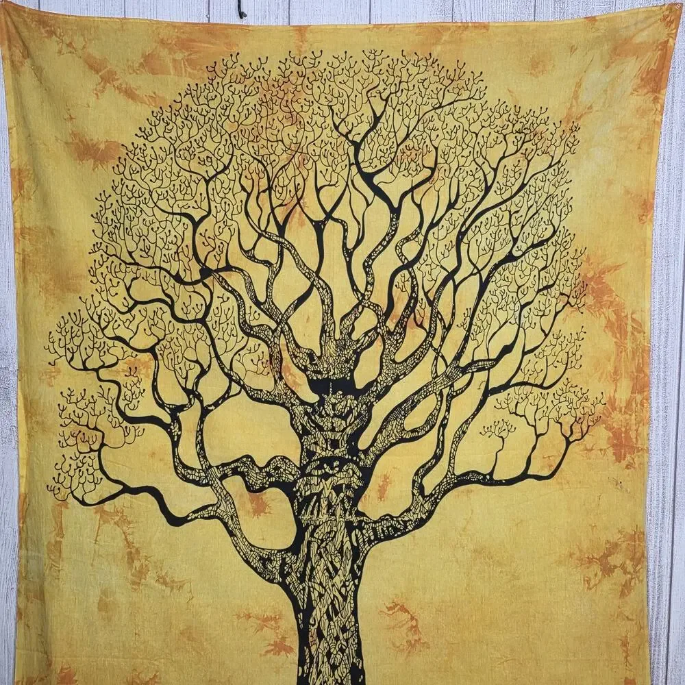 Vintage Tree of Life Cotton Wall Tapestry Signed M. Dubois
